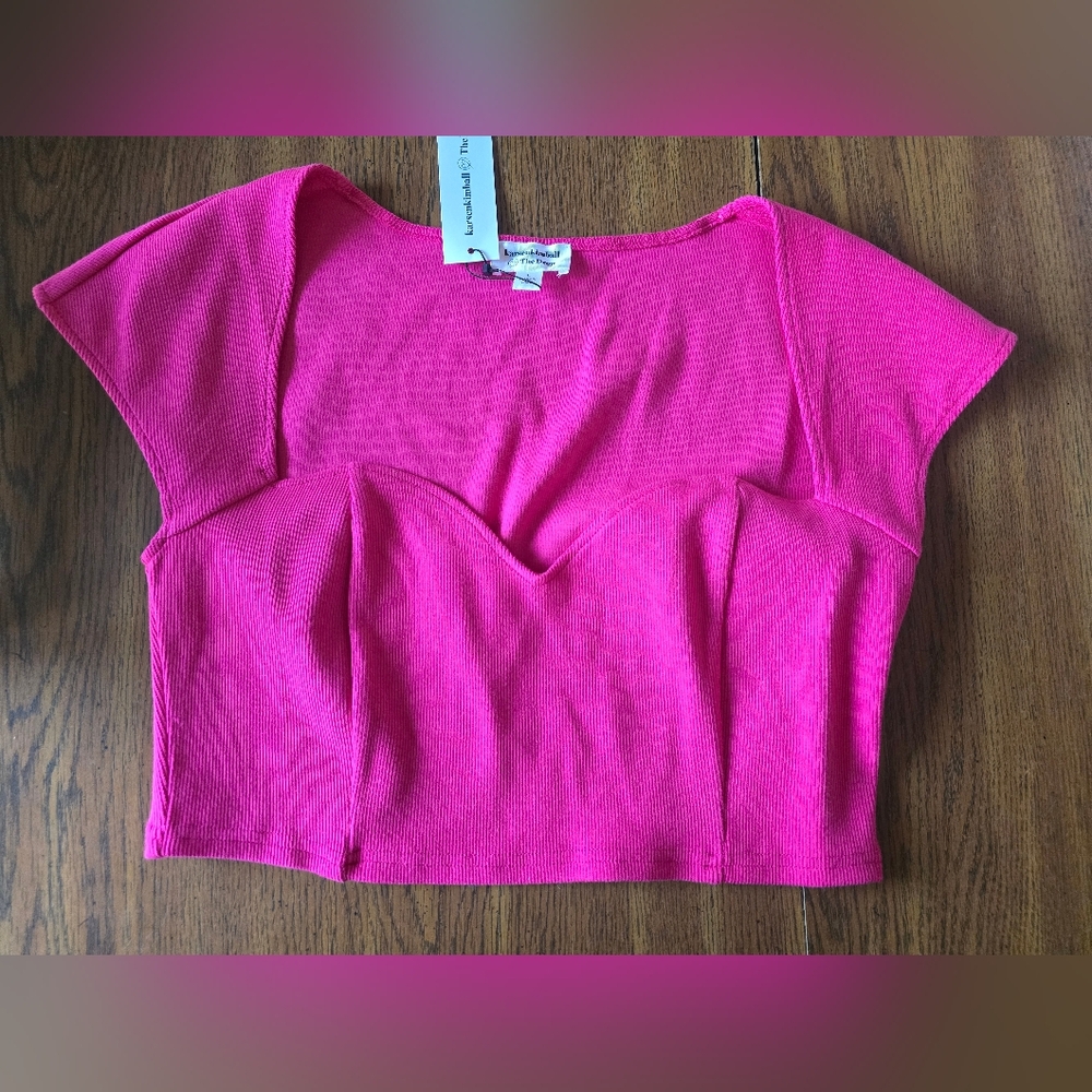 NWT The Drop Karsen Kimball Hot Pink Ribbed Sweetheart Neckline Crop Top Size L - Picture 7 of 8